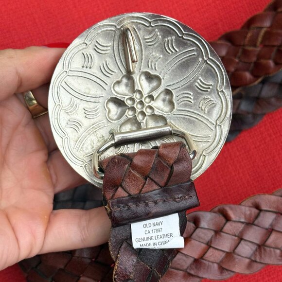 Soft Braided Brown Bohemian Leather Belt - Floral Buckle – Vintage Style - Picture 3 of 5